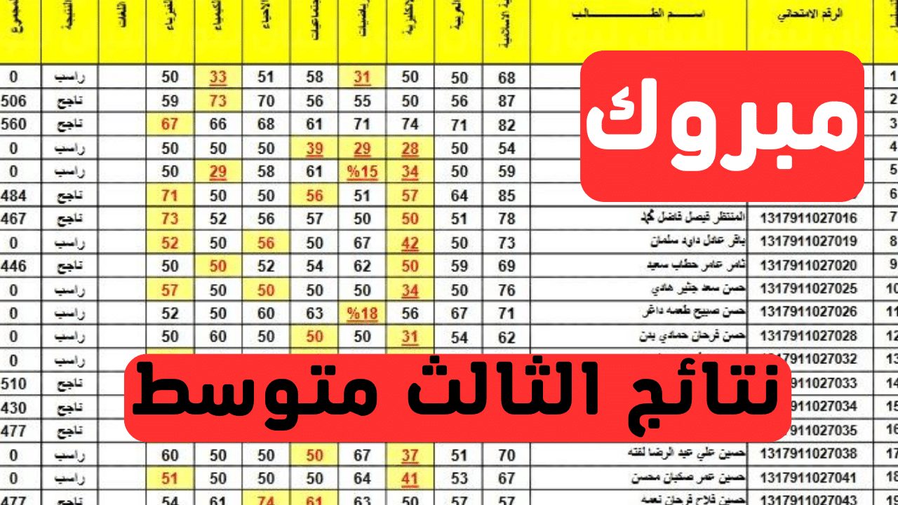 بيان درجات PDF نتائج الثالث المتوسط 2025 محافظة الرصافة 1 بالاسم الدور الأول عبر موقع نتائجنا الرسمي والتربية العراقية moedu.gov.iq